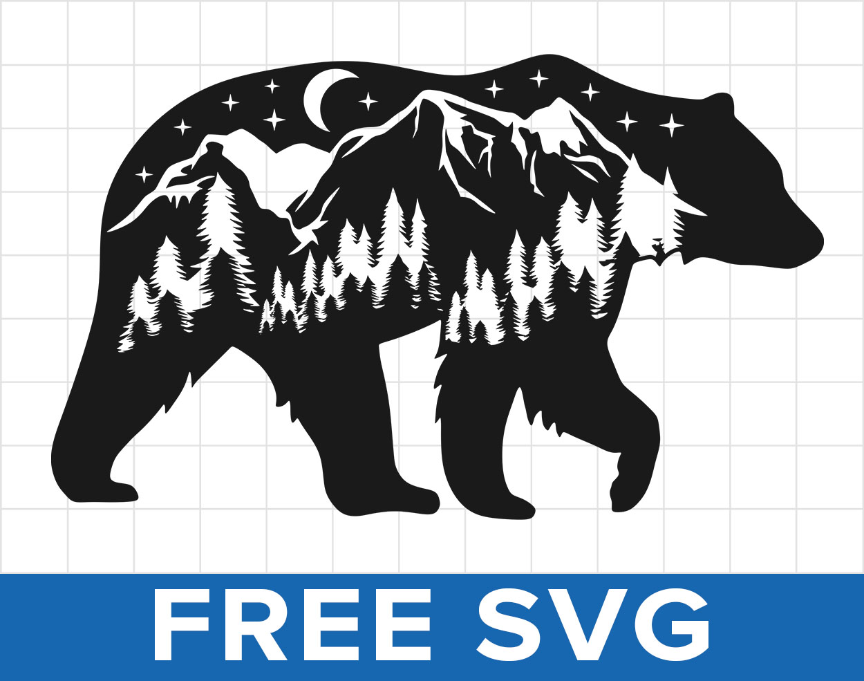 Free Bear Mountain Forest Scene Svg