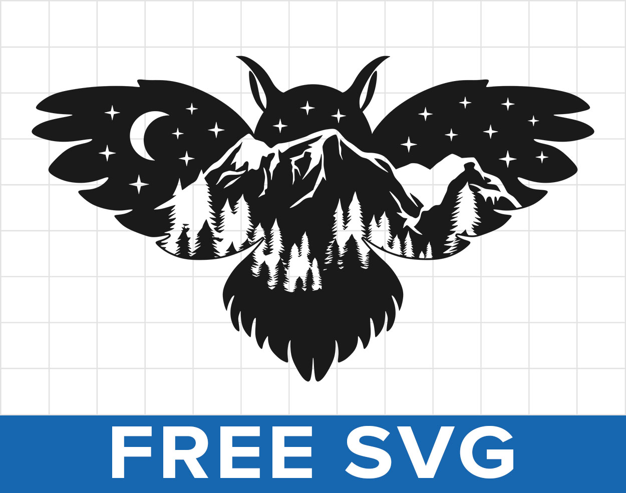 Free Owl Mountain Forest Scene Svg