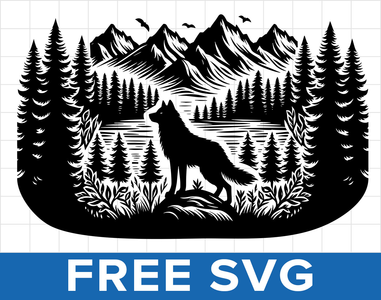 Forest Mountains Wolf Svg