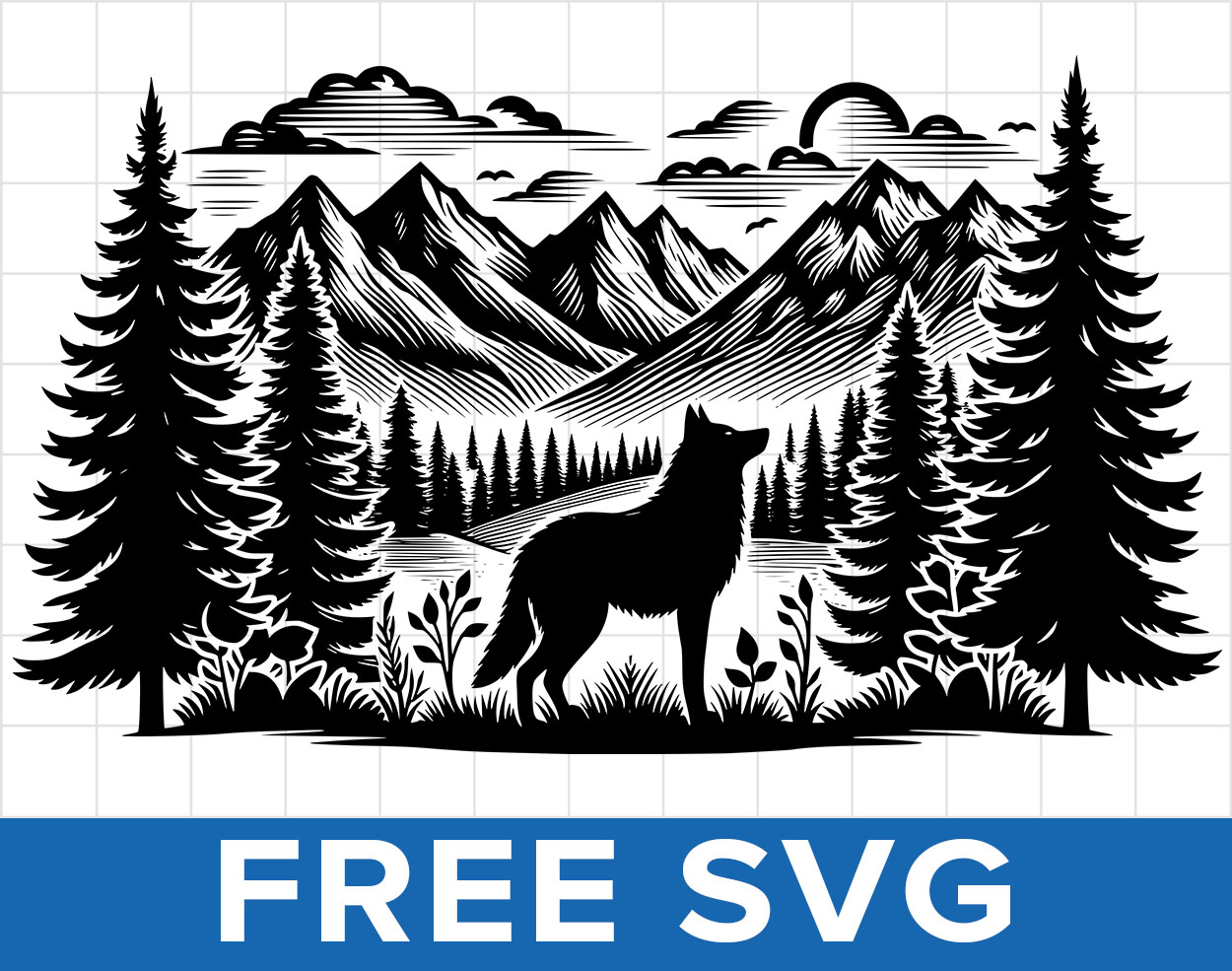 Forest Mountains Wolf Svg