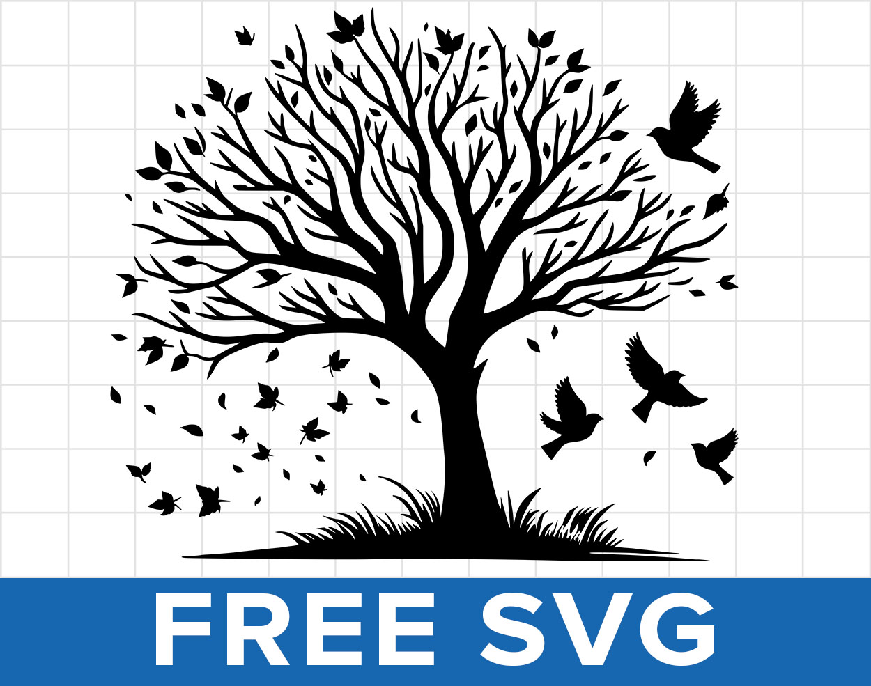 Autumn Tree and Birds Svg