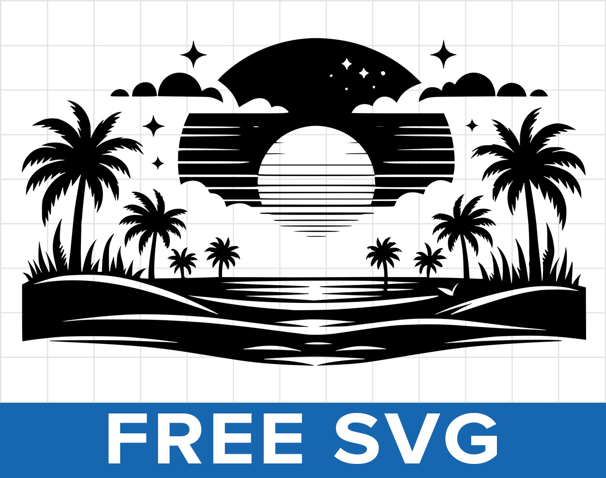 Sunset Sun Wave Palm Tree Svg